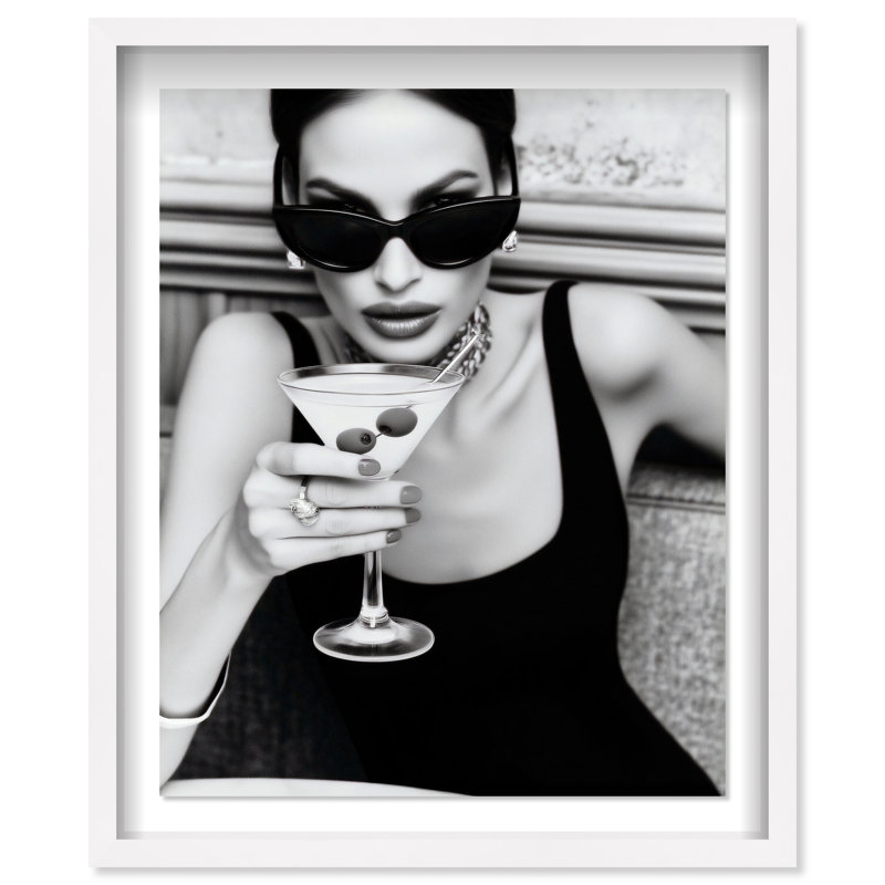 Midnight Sip Framed Graphic Art, 25.5"H x 21.5"W, White Shadowbox