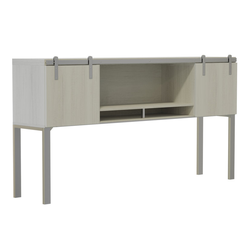Mirella Hutch with Sliding Wood Doors, White Ash, 38" H x 72" W x 15" D