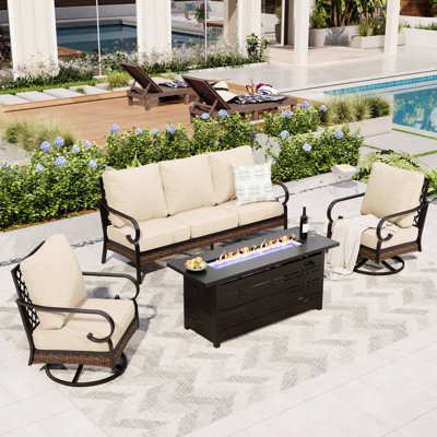 Ensemble de conversation pour 5 personnes avec chaises longues pivotantes et foyer