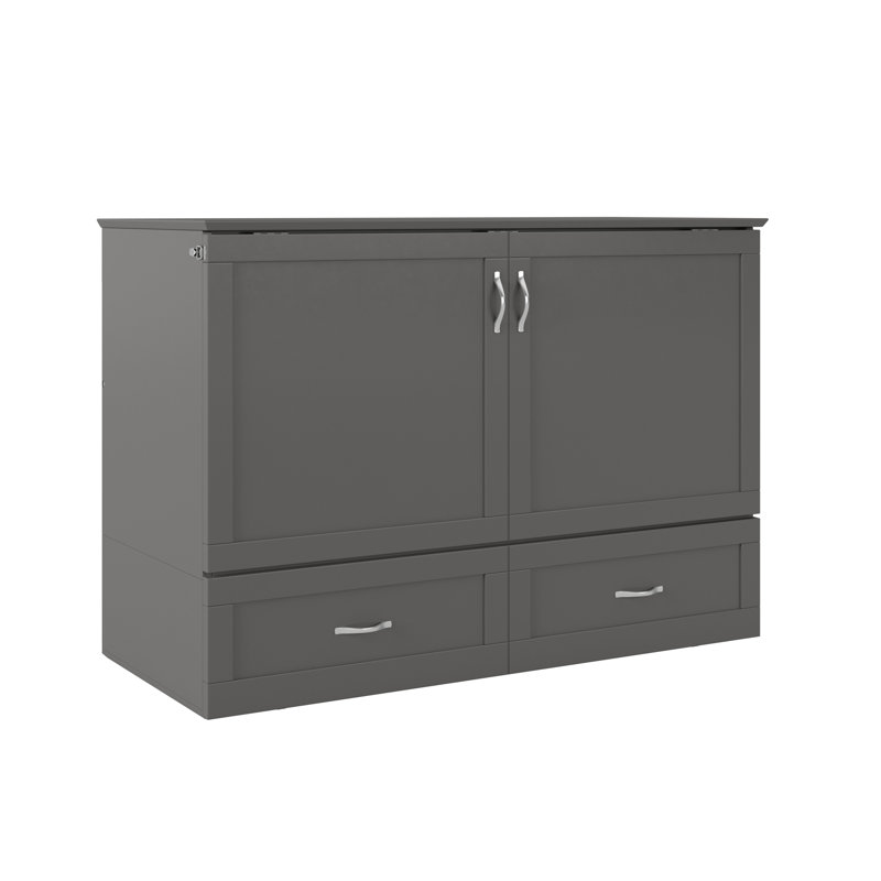Commode et lit escamotable avec matelas 6 po, rangement et chargeur intégré Atiyah, Double, Gris