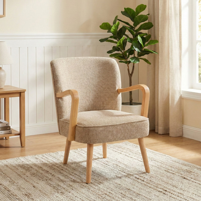 Modern Soft Touch Fabric Accent Chair, Oatmeal