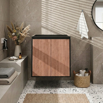 24 Inch Modern Bathroom Vanity Base Cabinet Only, Freestanding Or Wall-Mounted With Soft Close Double Doors & Adjustable Shelf, Aluminum Legs (23.4" W X 17.9" D, Walnut & Black, No Sink)