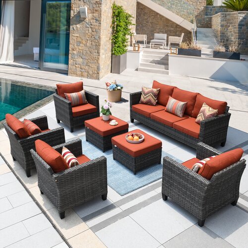 Lark Manor Allcot 7 - Person Outdoor Seating Group with Cushions ...