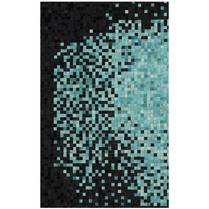 Eresus Hand Woven Leather Geometric Rug, Rectangle 5' x 8'