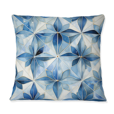 Vintage Blue And White Mosaic Geometric IV - Damask Printed Throw Pillow