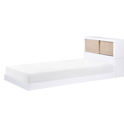 Tête de lit à bibliothèque blanche pour chambre à coucher - Pas de sommier tapissier, lit de rangement à porte coulissante style Mid-Century pour jeunes avec ressort requis