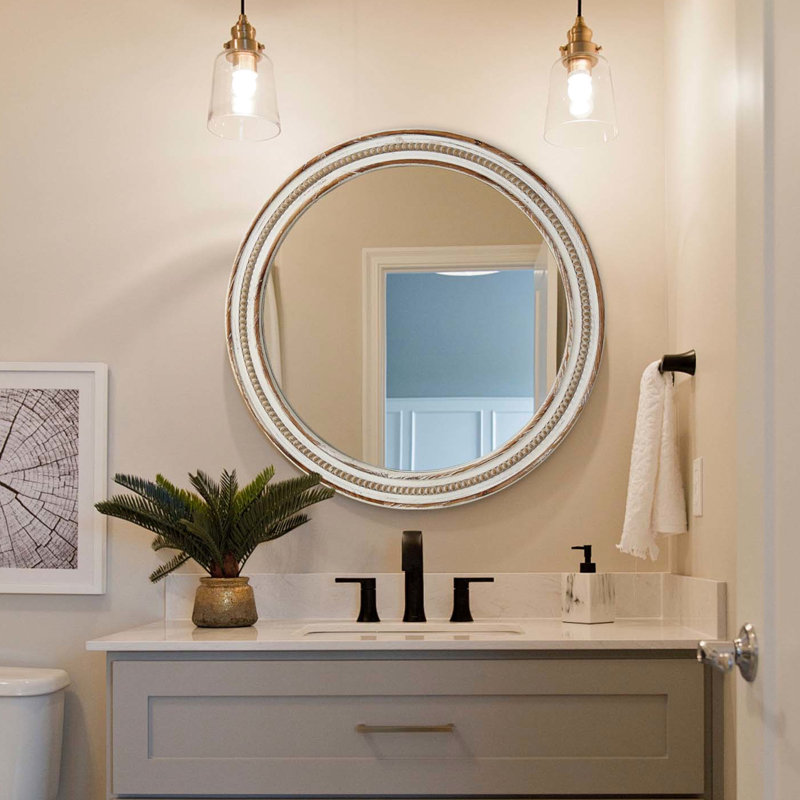 Miroir rond rustique en bois 23,03 pouces - Décoration intérieure pour la chambre à coucher, la salle de bain, le salon et le vestibule