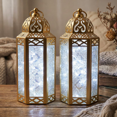 Decorative Moroccan Candle Lantern with LED Fairy Lights