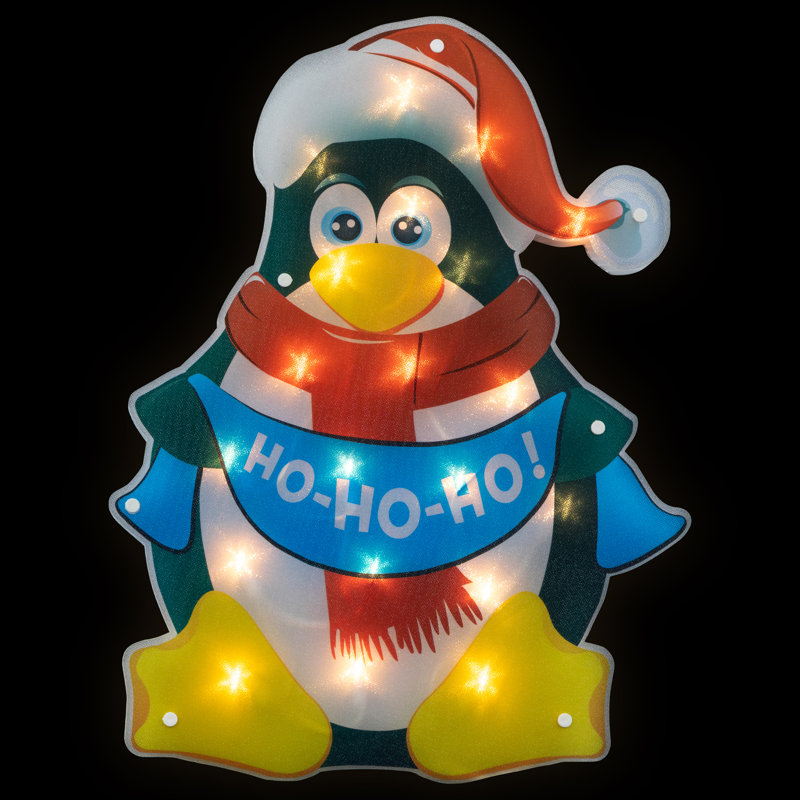 Silhouette de fenêtre de Noël pingouin lumineux 17,5 po