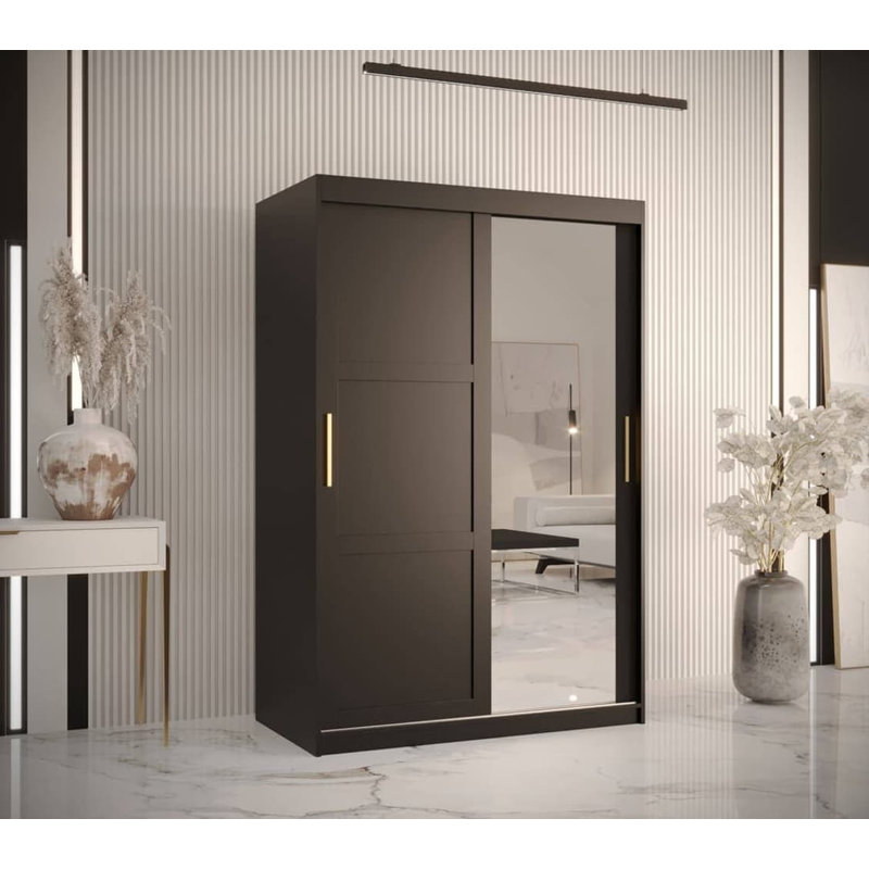 Artimizia 2 Door Manufactured Wood Wardrobe, Black, 200cm H x 120cm W x 62cm D
