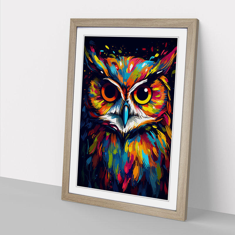 Owl Pop No.2 - Single Picture Frame Print on Wood, Oak , 34cm H x 25cm W x 2cm D
