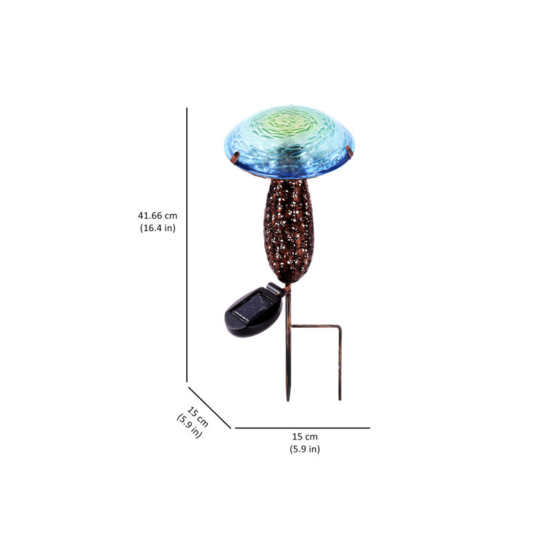 Blue Metal and Glass Solar Mushroom Stake with LED Lights