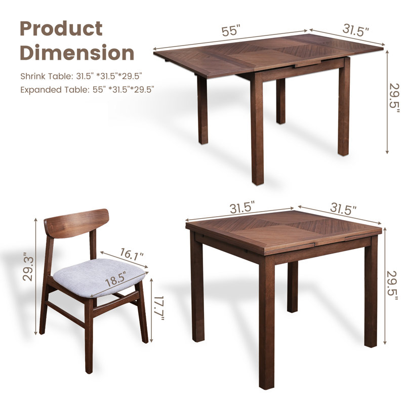 Ensemble de table de salle à manger extensible avec buffet, meubles de salle à manger en bois massif