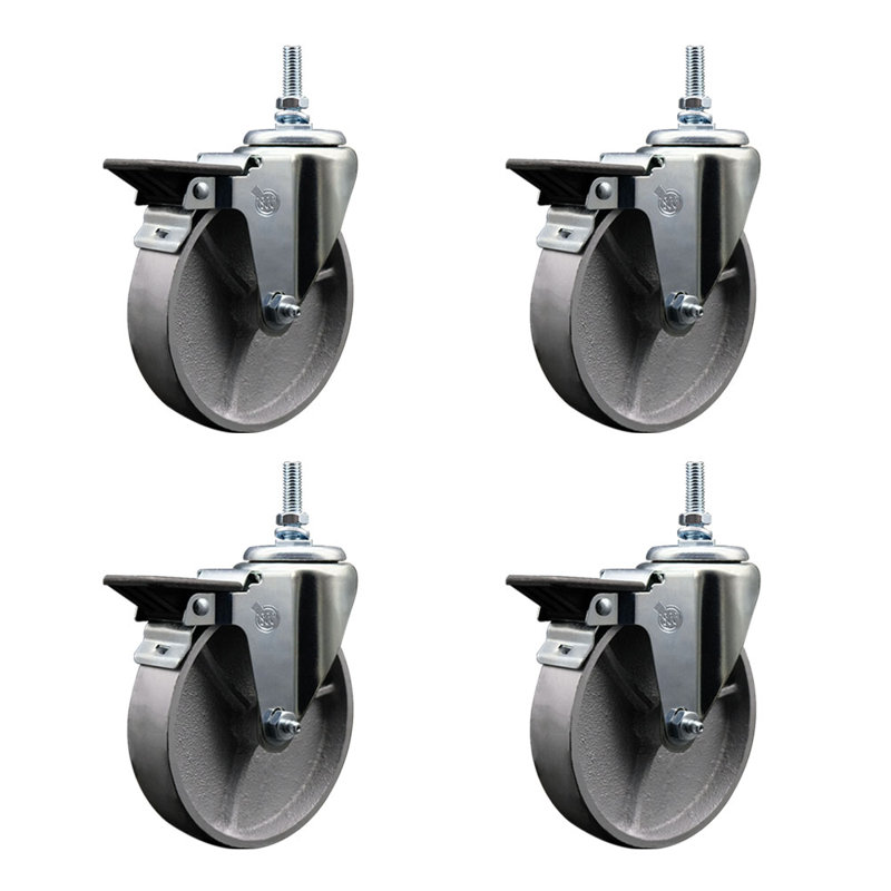 Steel 3/8 Inch Threaded Stem Caster with Brake