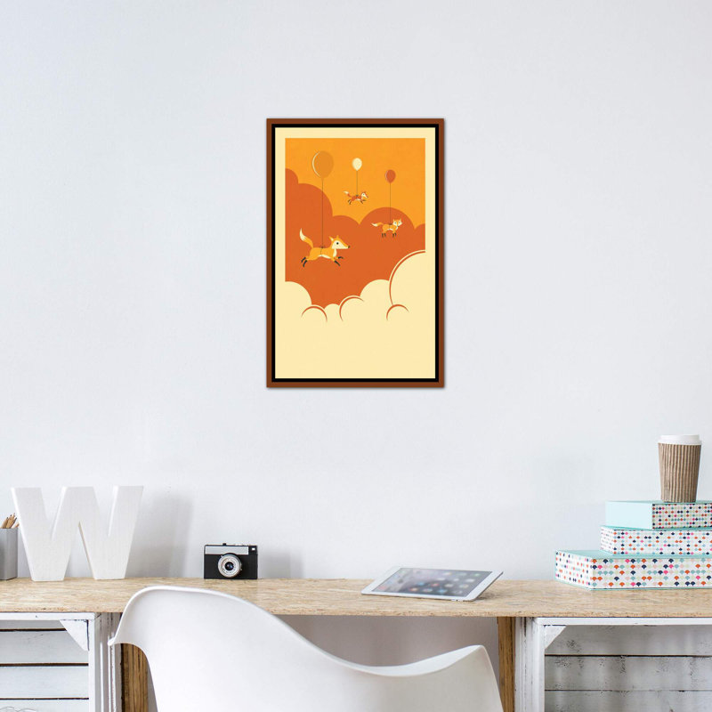 Volée de renards, art encadré, H 26 po x l 18 po x 1,5 po, Toile classique avec cadre brun