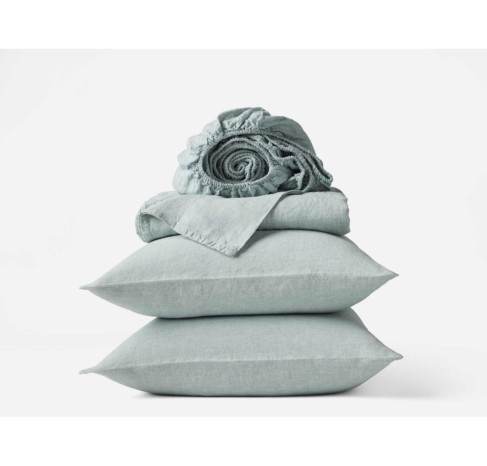 Organic Relaxed Belgian Flax Linen Standard Sheet Set, Queen Sheet Set with 2 Pillowcases, Pacific Blue Chambray