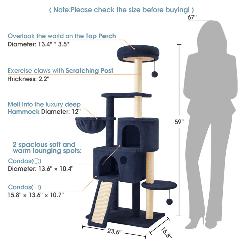 Braidyn-Drew 59'' H Cat Tree, Navy Blue