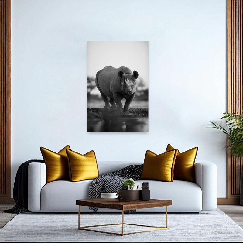 «Majestic Black Rhino», art mural contemporain abstrait, 60" H x 40" W