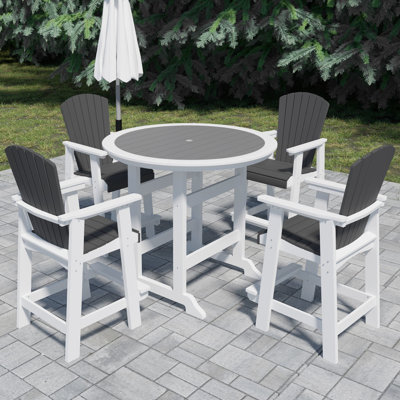 Table et tabourets de patio - Bar d'extérieur pour 4 de 5 feux - Blanc / gris / blanc