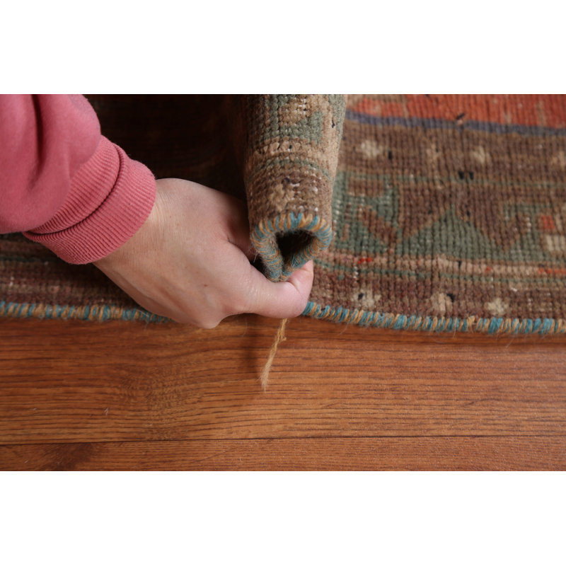 Anastasas One-of-a-Kind 3'4" X 12'3" 1950s Runner Wool Area Rug in Orange