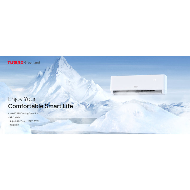 TURBRO 18,000 BTU White Inverter Mini Split AC with Heat Pump