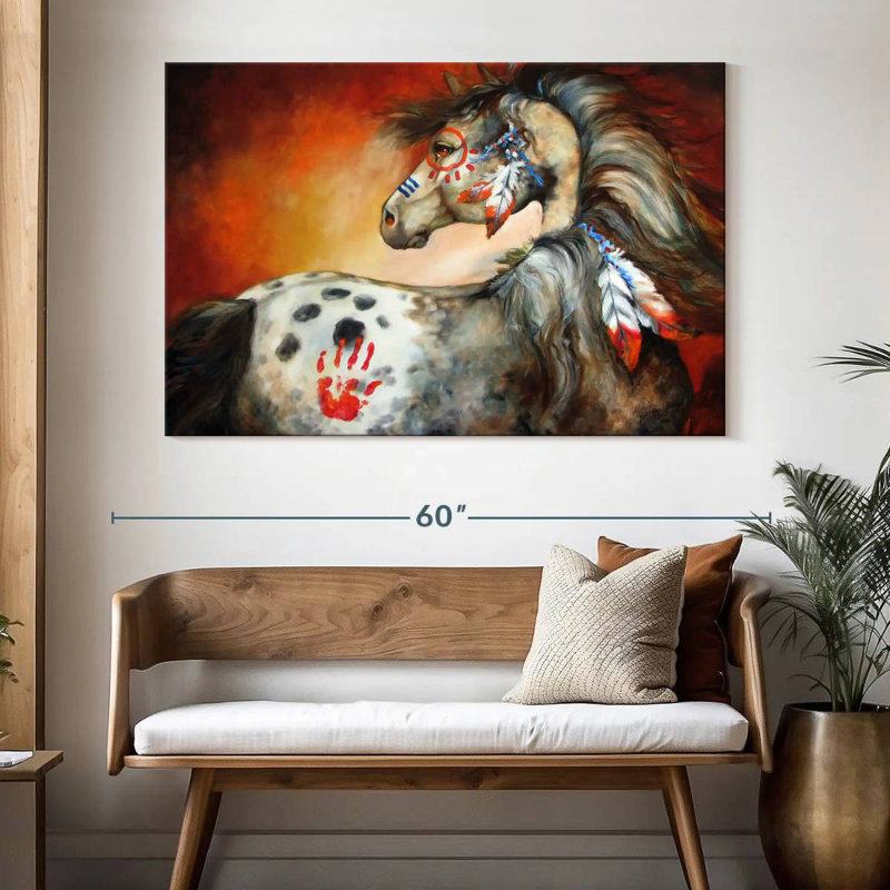 Poney de guerre indien 4 plumes, H 34 po x l 51 po