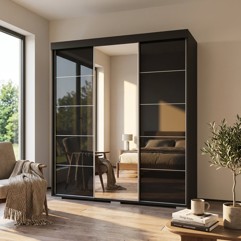 Armoire noire 71 "avec miroir Aria, Noir