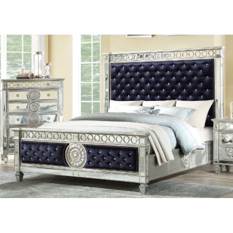 Kesean Upholstered Standard Bed, Queen, Dark Navy Blue