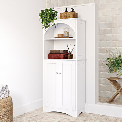 Armoire haute à deux portes Bristol avec tablettes ouvertes - blanc Bristol