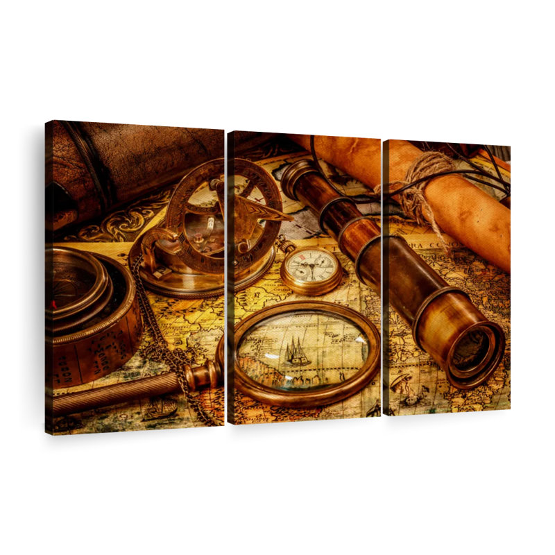 "Vieux outils de navigation nautique" sur toile, H 48 po x l 74 po