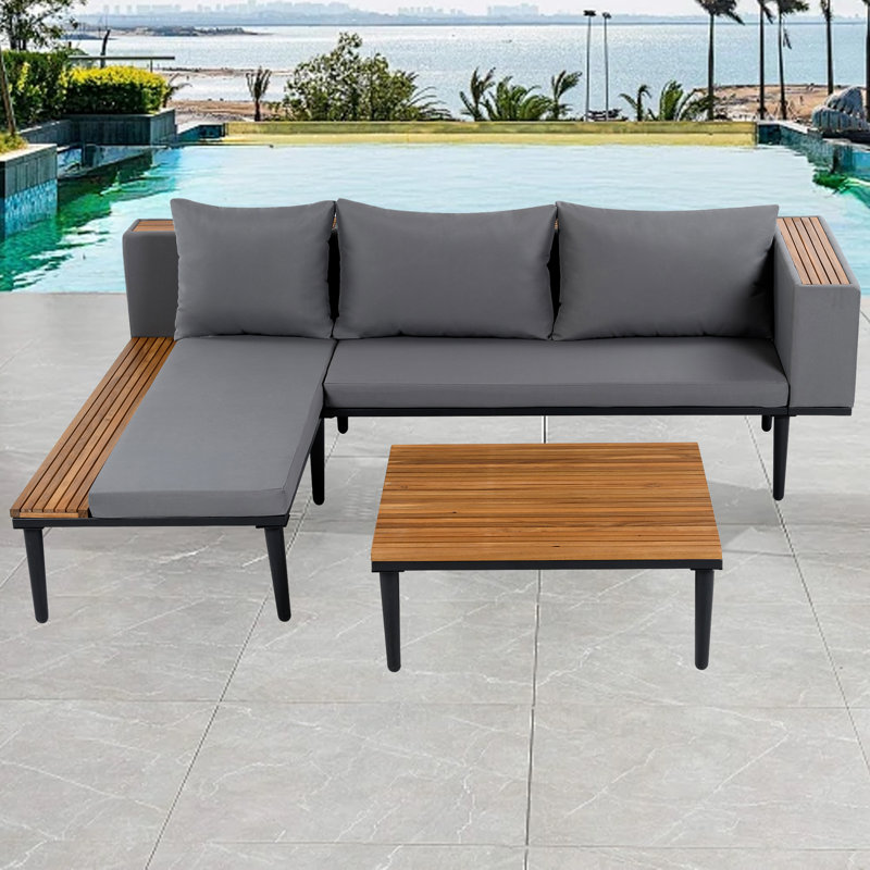 Ensemble de meubles de patio de luxe avec coussins amovibles et table basse pour la cour arrière, Gris