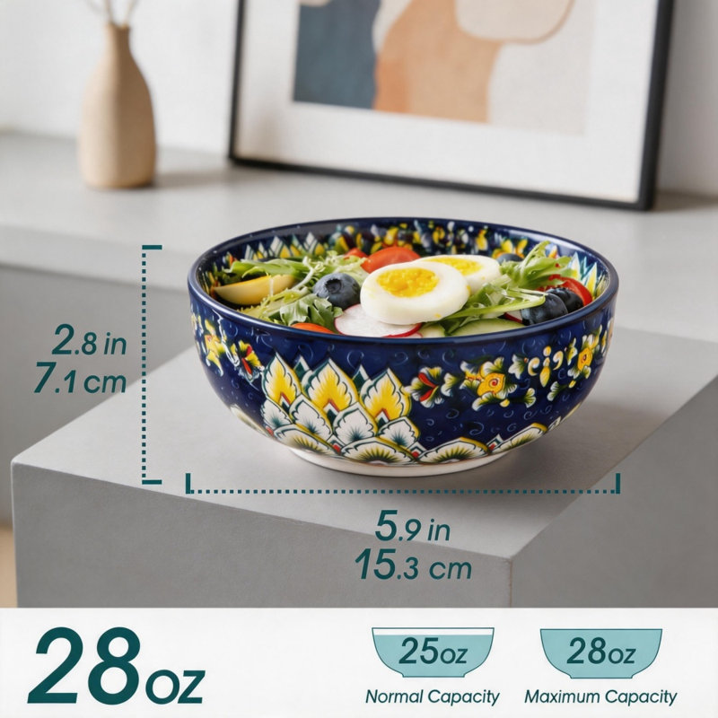 Ensemble de bols en céramique de 6 bols de service multicolores 28 oz, allant au micro-ondes et au lave-vaisselle pour salade de pâtes, riz et fruits
