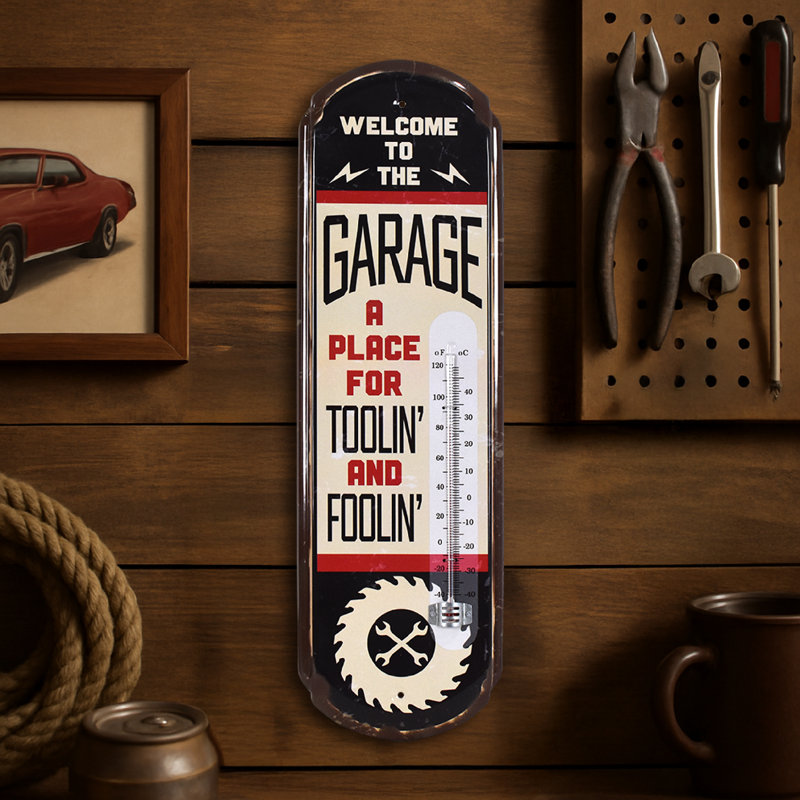 Thermomètre de garage en métal American Art Decor Trollin 'et Foolin Vintage - intérieur / extérieur