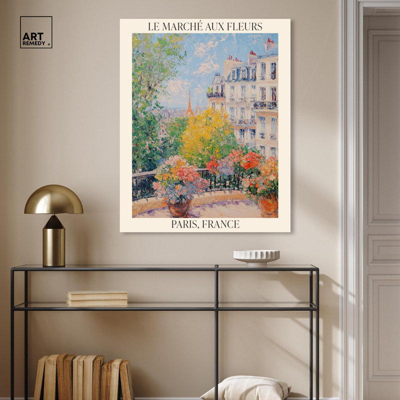 Affiche inspirée «Le Marché aux Fleurs Monet» par Art Remedy, H 36 po x l 30 po, Toile tendue