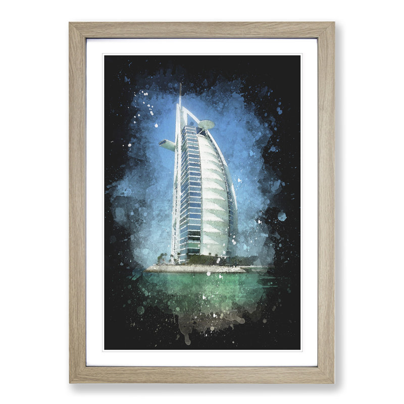The Burj Al Arab in Dubai Vol.2 Paint Splash - Picture Frame Graphic Art, 36cm H x 27cm W x 2cm D, Oak Framed