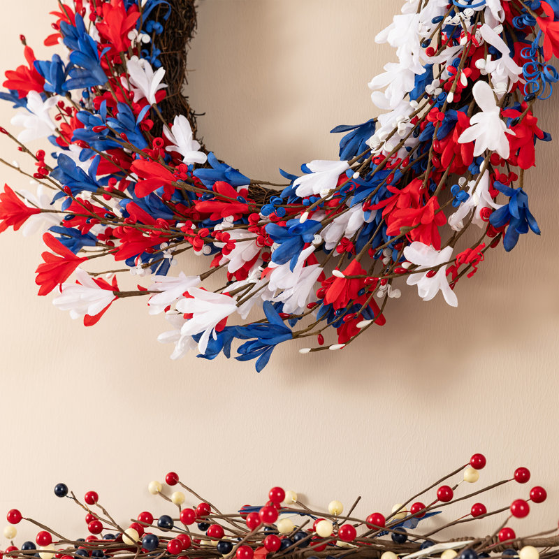 Couronne florale 24 "Jour de l'Independance - Rouge patriotique, blanc et bleu