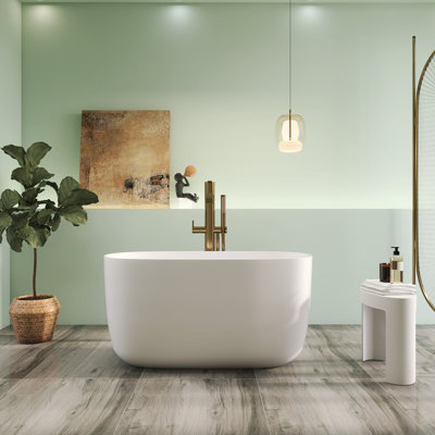 47'' Independent Solid Surface Stone Resin Soaking Bathtub With Overflow Pop-up Drainage
