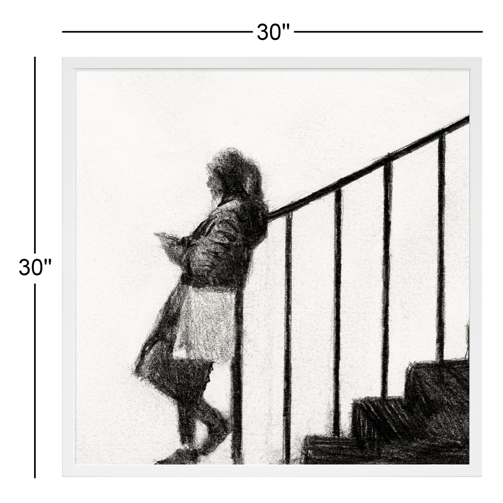 Waiting by Simon Schneiderman, 30" H x 30" W x 1.25" D, White Wood