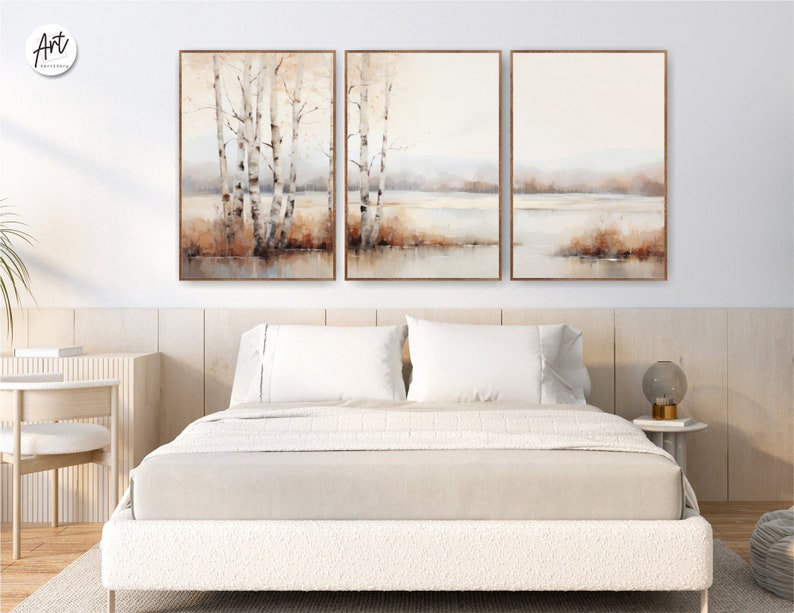 Burch, aquarelle, décor de maison de lac, décor de ferme, paysage naturel, H 20 po x l 48 po x P 0,75 po, Toile tendue