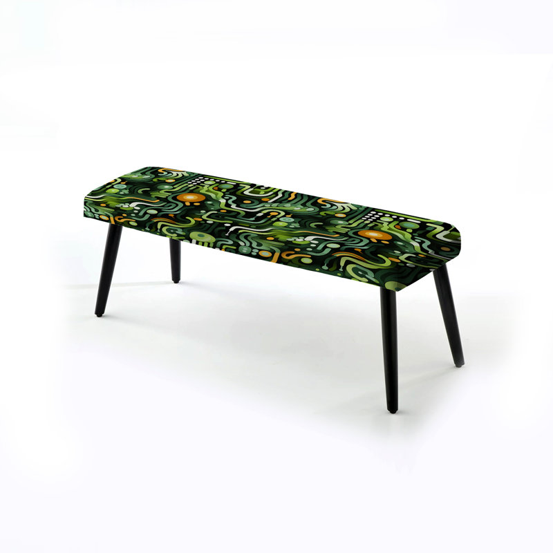 Banc noir rembourré géométrique à mosaïque verte et jaune