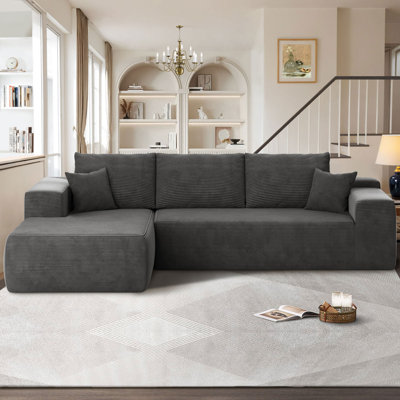 Canapé modulaire Nathasa 2 pièces sans assemblage avec compression, canapé désossé à revêtement libre avec méridienne en L, canapé modulaire à assise profonde pour le salon et la chambre à coucher