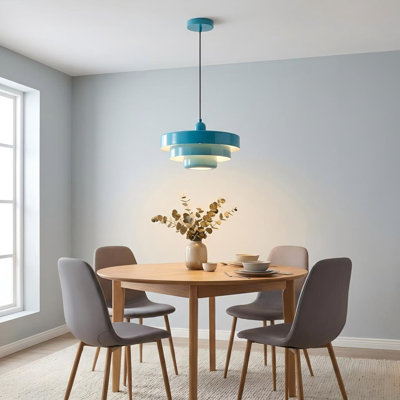 Luminaire suspendu industriel réglable à 1 lumière avec abat-jour en métal bleu à 3 couches, lampe suspendue vintage pour le salon