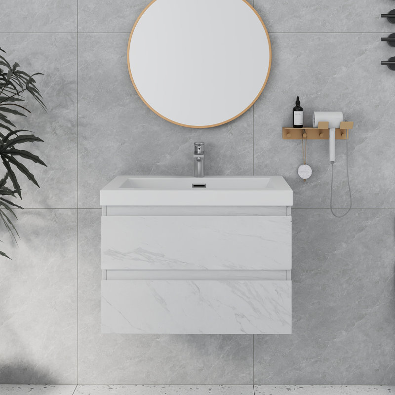 Armoire de salle de bain murale intégrée à double tiroir 30 pouces Modern Jazz White, Blanc Jazz