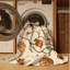 Tapis abstrait moderne et contemporain lavable à la machine Rhawnhurst Halloween - reliure beige-1647440469