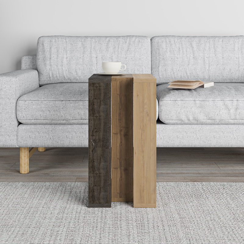 Madelyn Modern Compact C Shape Side Table, Dark Coffee/Dark Oak/Sapphire Oak