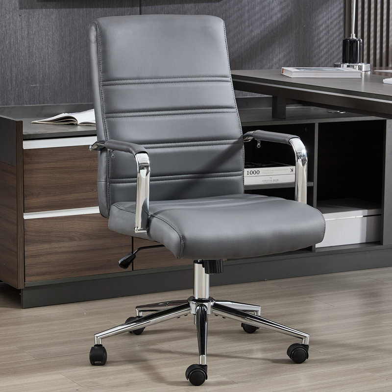 Fauteuil de bureau à dossier moyen, chaises de salle de conférence avec roulettes, fauteuil roulant à hauteur ajustable en cuir nervuré.