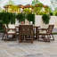 Ensemble de salle à manger 7 pièces avec table ronde, chaises rembourrées et trou pour parasol-801448906
