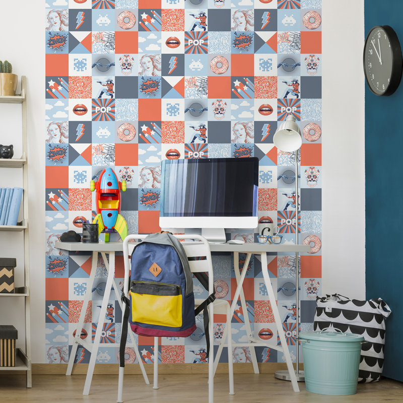 Pop Art Patchwork Wallpaper, Blue