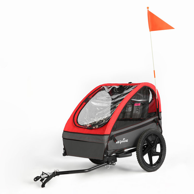 Foldable Kids Bike Trailer With Storage Bag, Fits 1-2 Children, Red