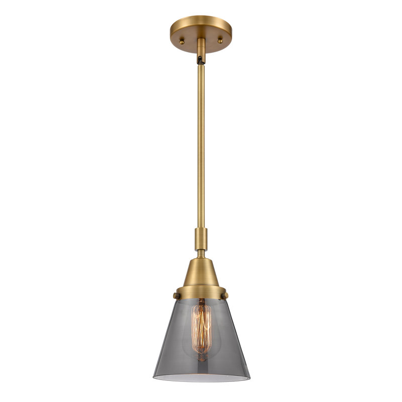 Luminaire suspendu conique 1 lumière Ashwath, Plaqué couleur fumée, H 42,12 po x l 6 po x P 6 po, Laiton brossé